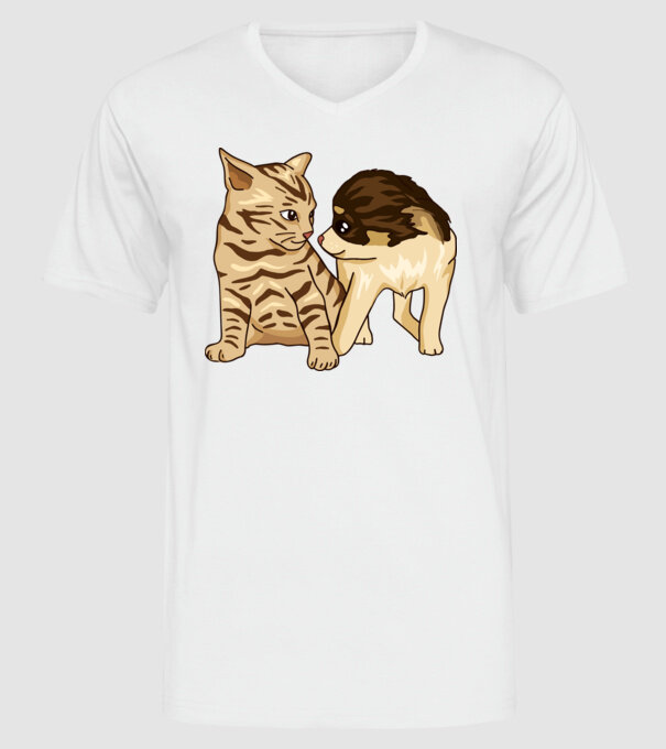 cuplu drăguț câine și pisică model alb pe tricou