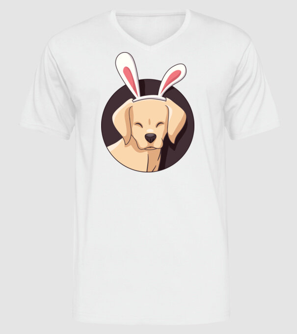 Iepuraș Labrador pentru Paște model alb pe tricou