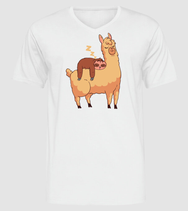 Leneș dormind pe Llama model alb pe tricou