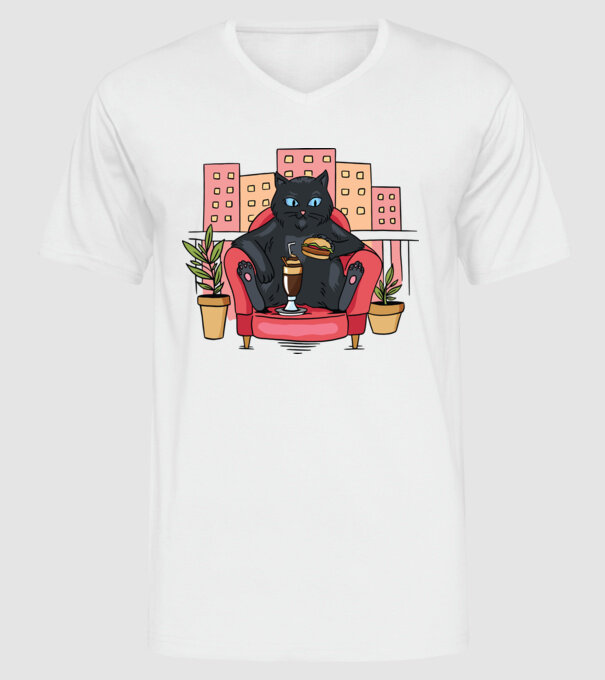Pisică relaxându-se model alb pe tricou