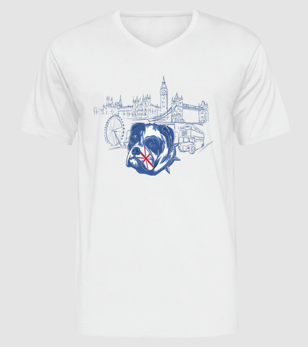London Bulldog model alb pe tricou