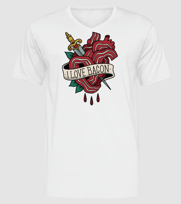 Love Bacon Tatuaj model alb pe tricou