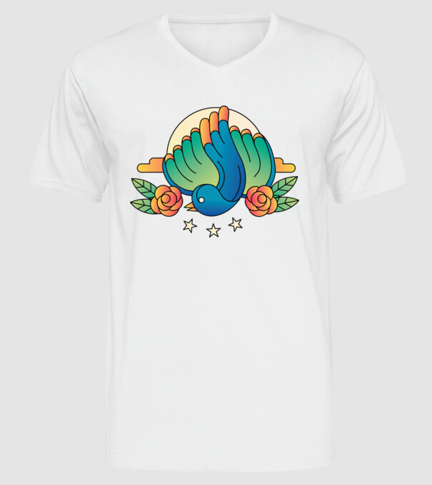 Motiv Pasăre model alb pe tricou