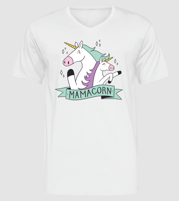 Mamacorn model alb pe tricou
