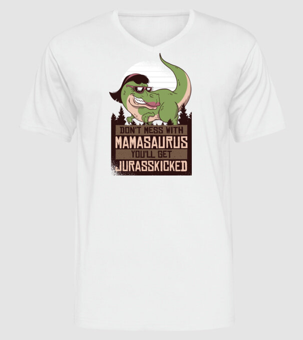 Mamasaurus tricou cu dinozaur model alb pe tricou
