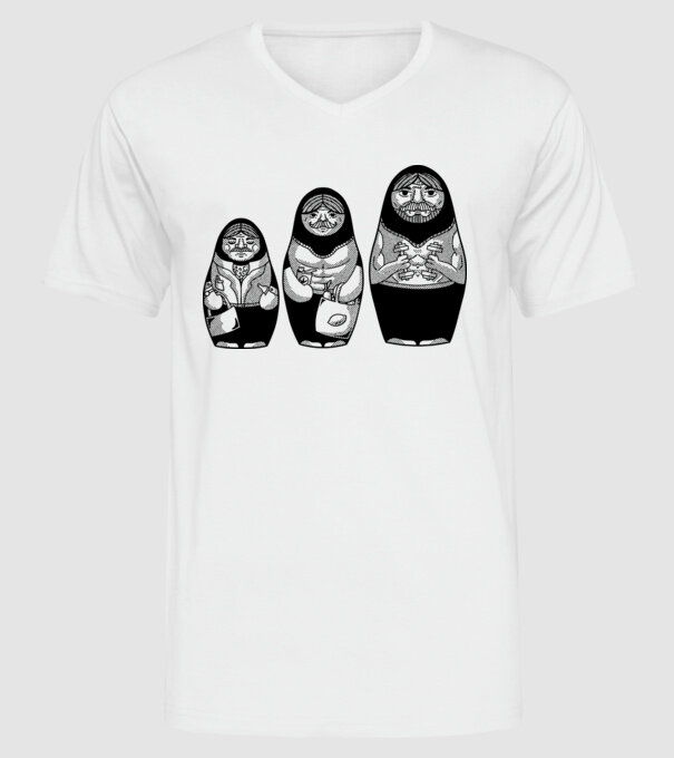 Păpuși Mamushka model alb pe tricou