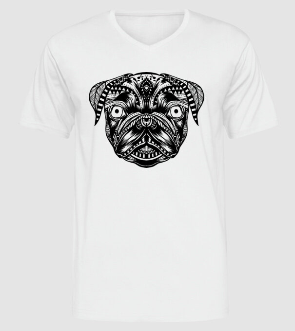 Mandala Cap Mops model alb pe tricou