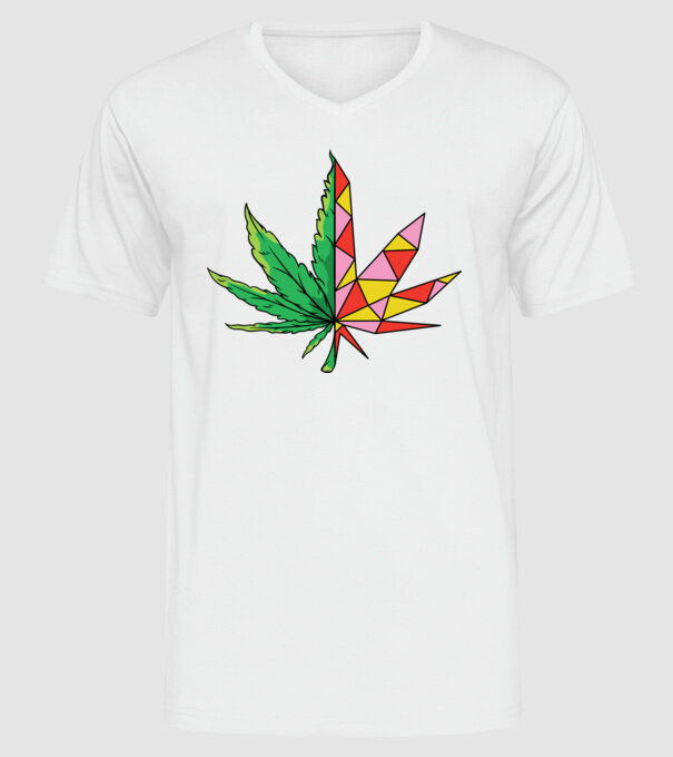Frunză de marijuana model alb pe tricou