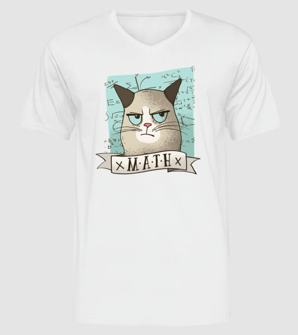 Pisică Matematică model alb pe tricou