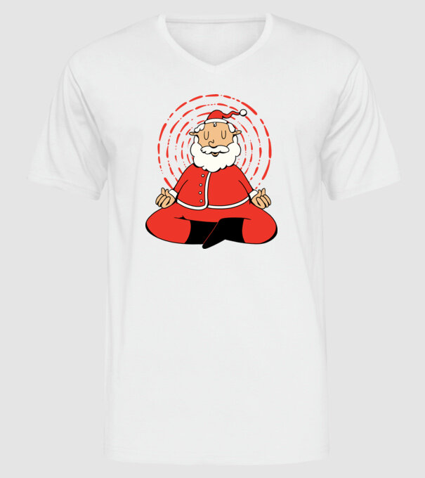 Moș Crăciun meditând model alb pe tricou