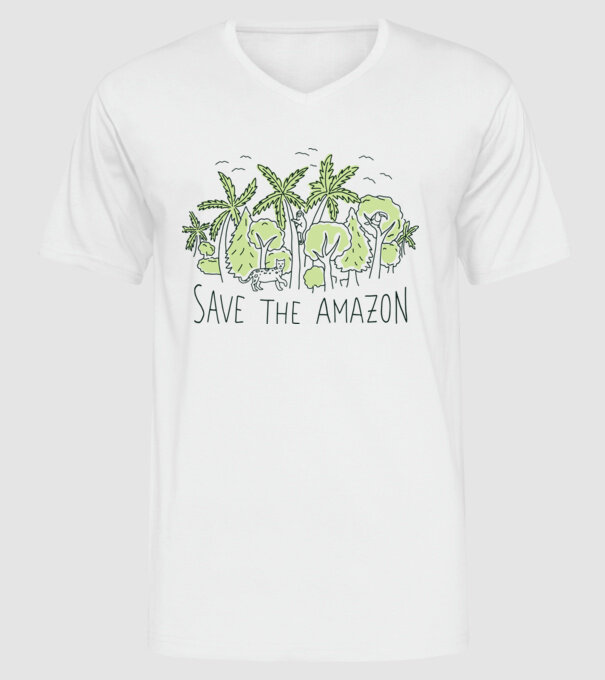 Salvează Pădurea Amazoniană model alb pe tricou