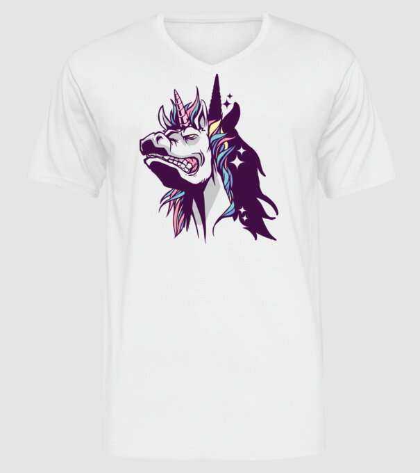 Unicorn supărat model alb pe tricou