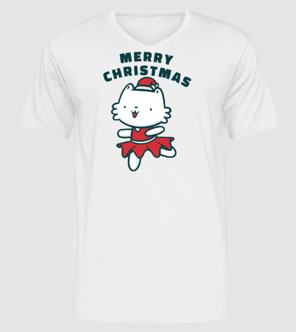 Pisică Merry Christmas model alb pe tricou