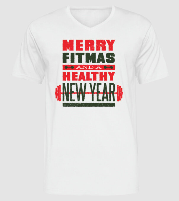 Merry Fitmas and a Healthy New Year tricou amuzant antrenament model alb pe tricou