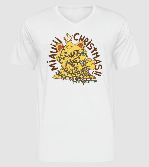 Miauiii Crăciun cu pisică model alb pe tricou