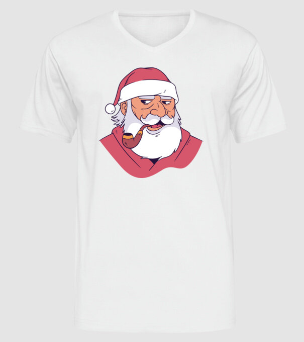 Moș Crăciun pipă model alb pe tricou