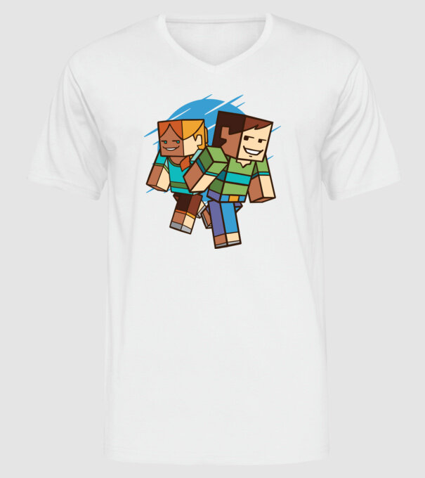 Caractere Minecraft model alb pe tricou