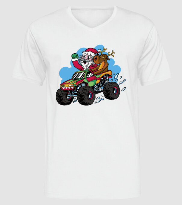 Monster Truck Moș Crăciun model alb pe tricou