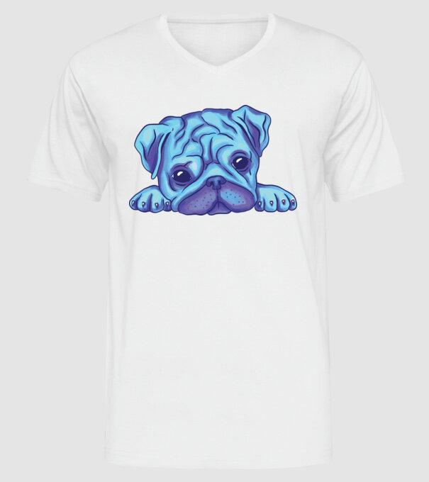 Cap de Mops acuarelă model alb pe tricou