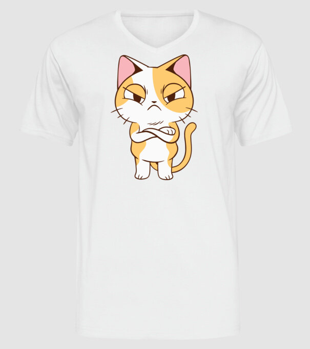 Pisică supărată model alb pe tricou