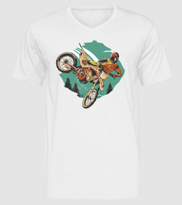 Motociclist motocros model alb pe tricou