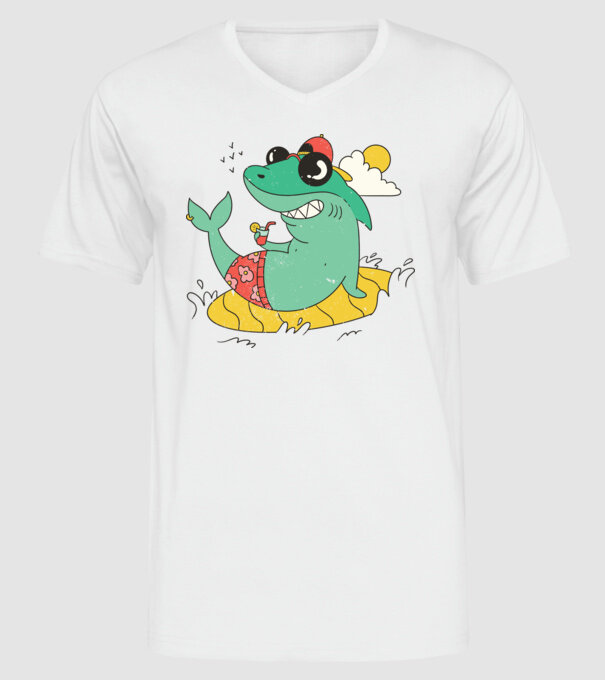 Rechin la plajă model alb pe tricou