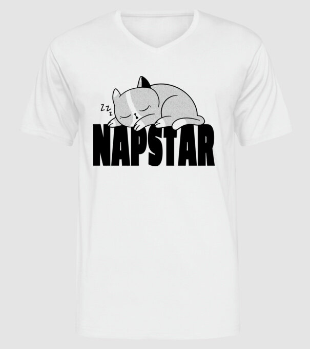 Pisică Napstar model alb pe tricou