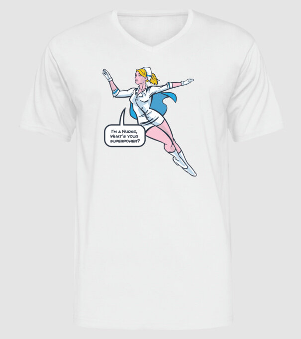 Sunt asistentă medicală, care este superputerea ta? model alb pe tricou