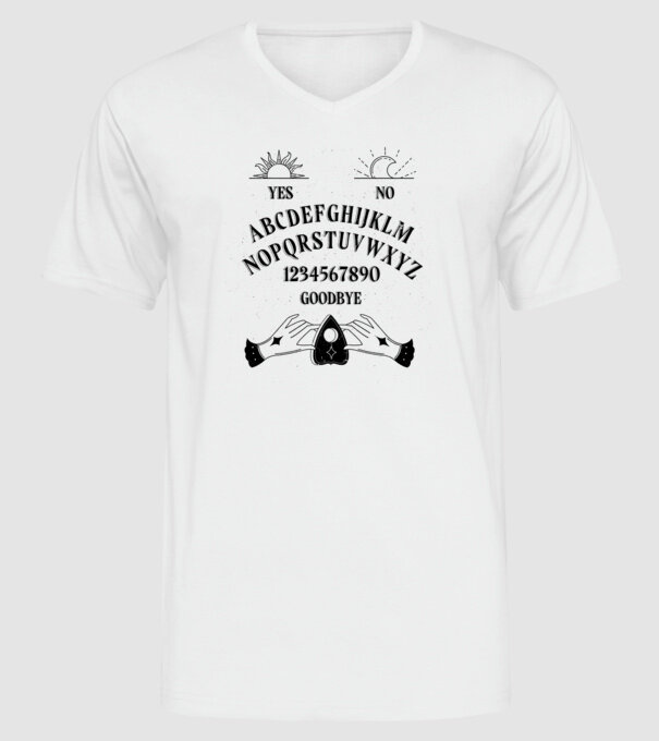 Motiv Ouija model alb pe tricou