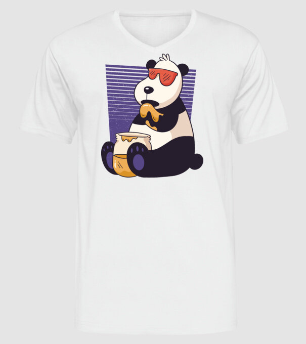 Panda cu miere model alb pe tricou