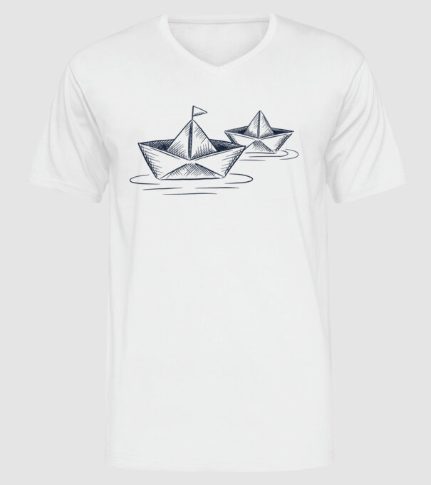 Barca de hârtie model alb pe tricou