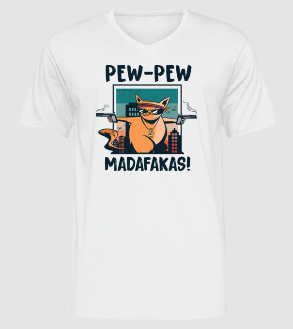 Pew Pew Pew Madafakas Pisică dark model alb pe tricou