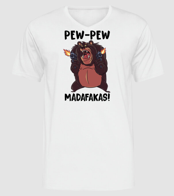 Pew Pew Pew Madafakas Urs alb model alb pe tricou
