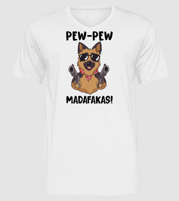 Pew Pew Pew Madafakas Ciobănesc german alb model alb pe tricou