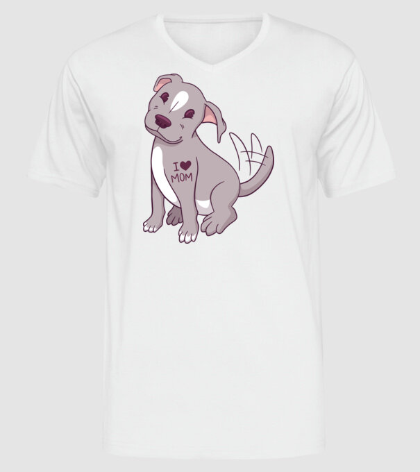 Pitbull - I Love Mom model alb pe tricou