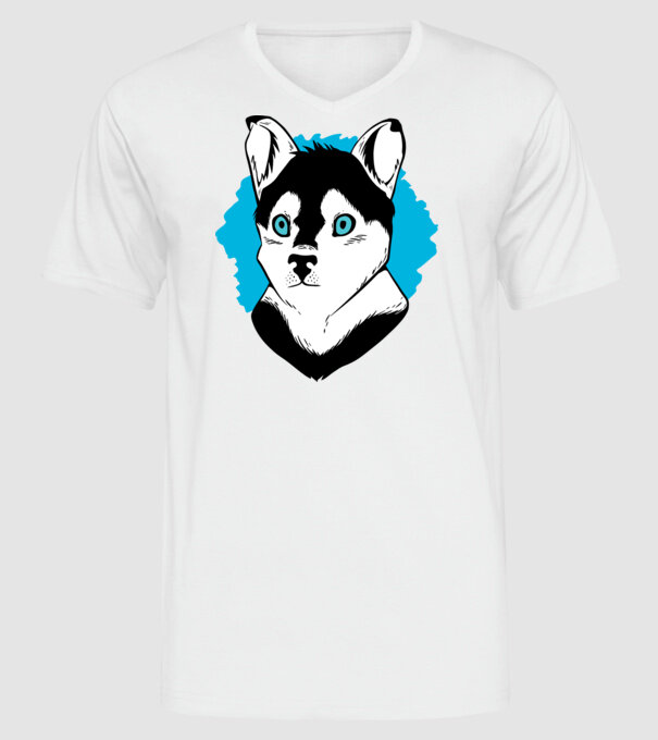 Câine Pomsky model alb pe tricou