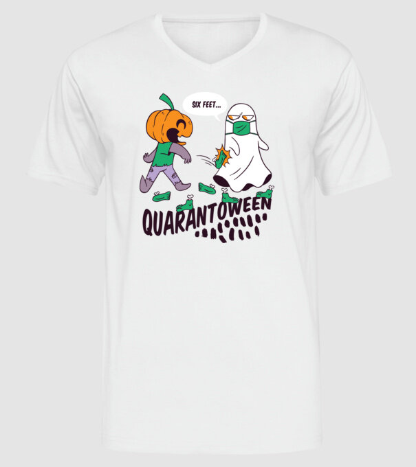 Quarantoween model alb pe tricou