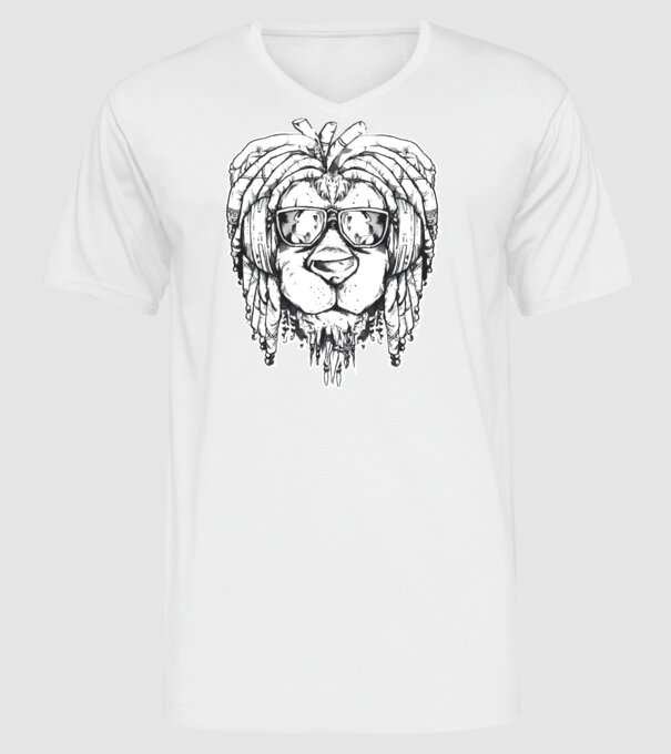 Leu Dreadlock model alb pe tricou