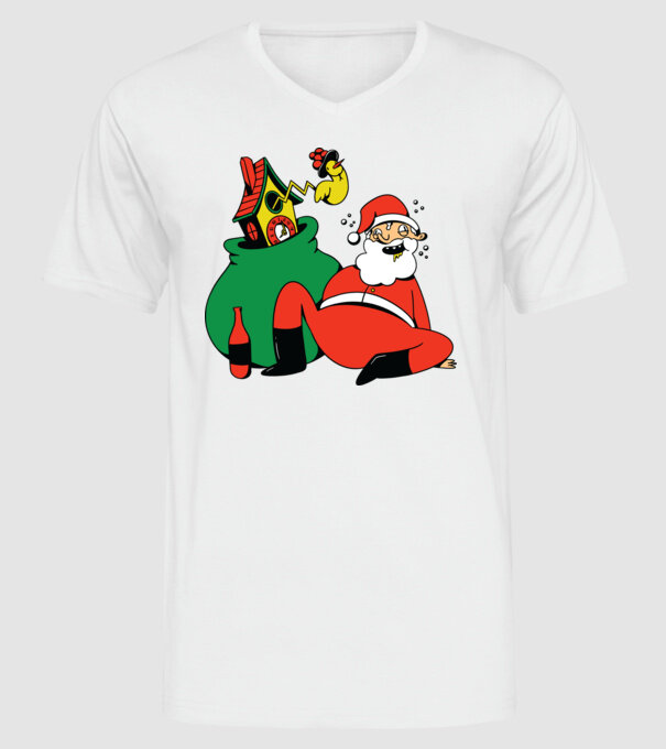 Moș Crăciun beat model alb pe tricou