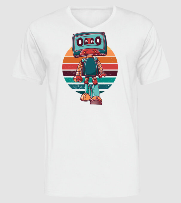 Robot Casetă retro model alb pe tricou