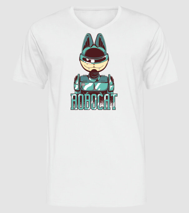 Robocat - Pisică Robot model alb pe tricou