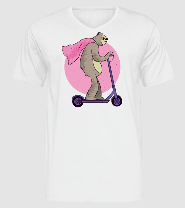 Leneș cu Trotinetă model alb pe tricou