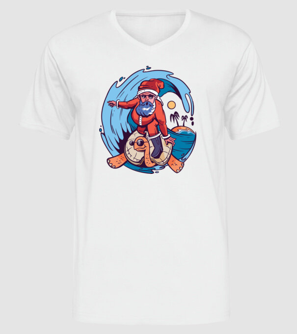 Santa Surf model alb pe tricou