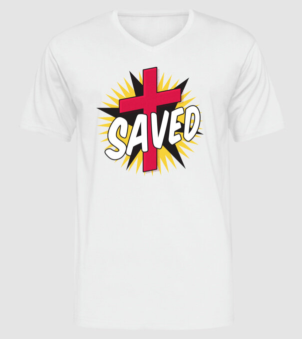 Saved Isus Cruce model alb pe tricou