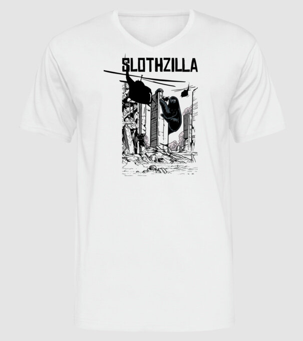 Slothzilla la atac amuzant tricou leneș amuzant model alb pe tricou