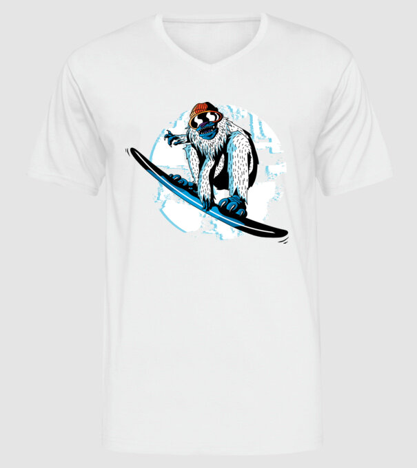 Yeti Snowboarder model alb pe tricou