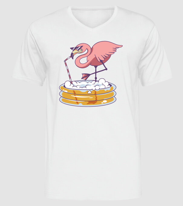 Flamingo cu bere model alb pe tricou