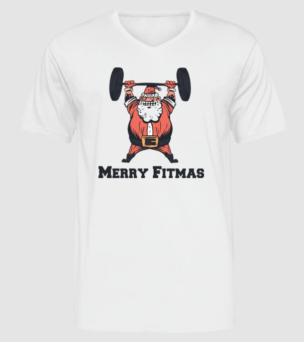 Moș Crăciun Halterofil model alb pe tricou