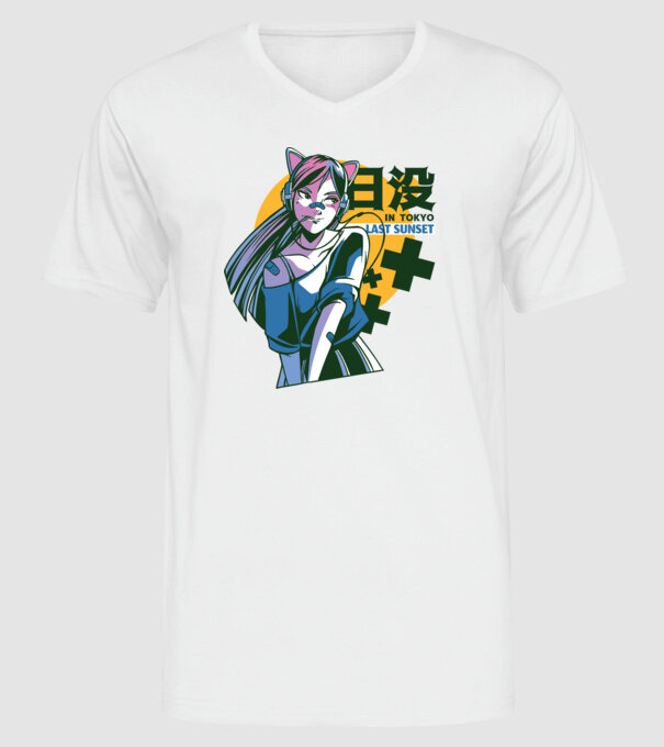 Fată Anime Sunset Tokyo model alb pe tricou