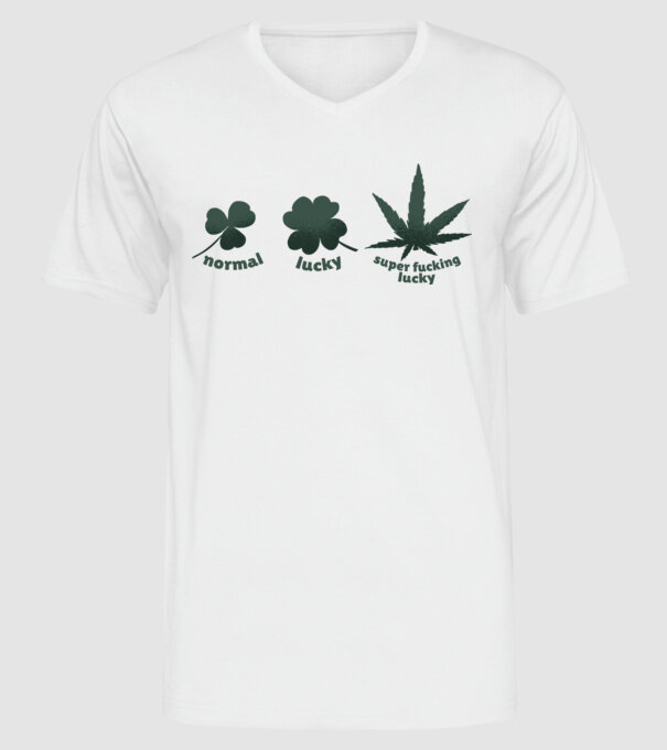 Super F*cking Lucky Cannabis model alb pe tricou